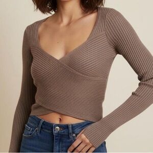 Abercrombie & Fitch Ribbed Wrap Top in Taupe